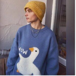 Aelfric Eden Sweater Large Duck WOW Blue Crew Neck Unisex Graphic Pullover